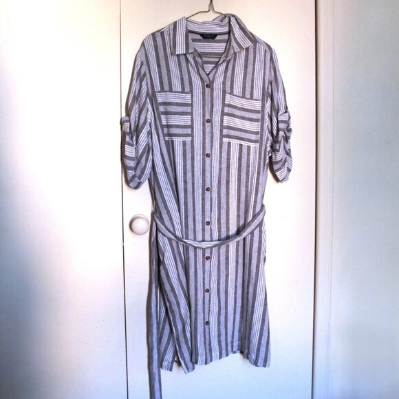 Denver Hayes Shirt-Dress, Off-White with Taupe Stripes, XL - Picture 1 of 6